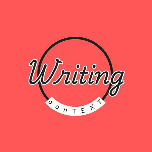 Writing in Context logo - black and white writing in a circle on a black background